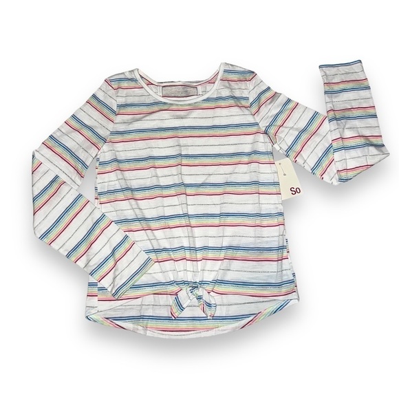 So Girls Rainbow Cage Back Tie Front Long Sleeve Tee Size Large - Picture 1 of 5